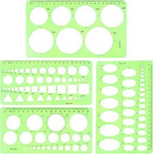 Circle Template for Drawing Drafting, 4Pcs Plastic Circle/Oval/Triangle Large