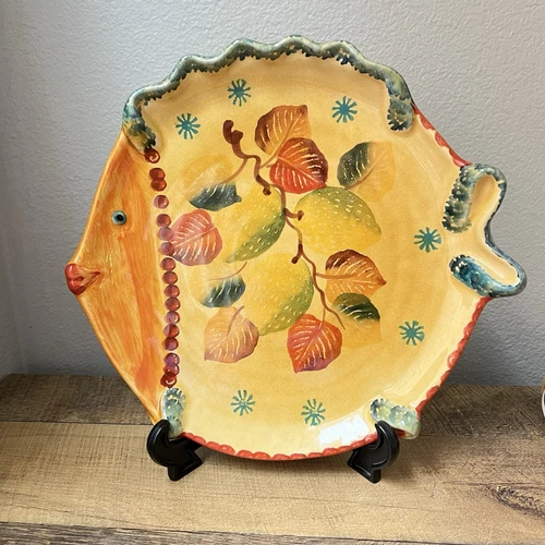 Vintage Italica ARS Fish Shaped Hand Painted 11" Serving Platter Made in Italy