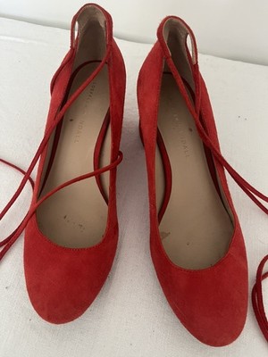 Loeffler Randall Clara red  Ankle Strap Suede Pumps Size 7.5 