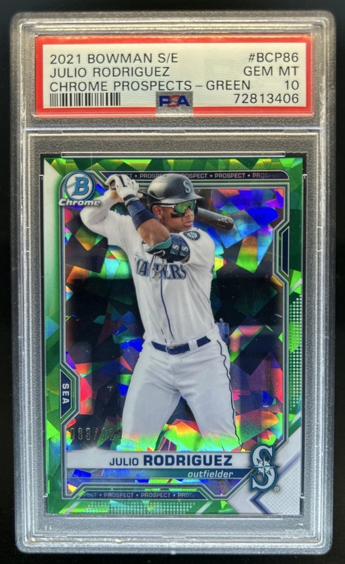 2021 Bowman Sapphire Julio Rodriguez Chrome Green Refractor #/125 PSA 10