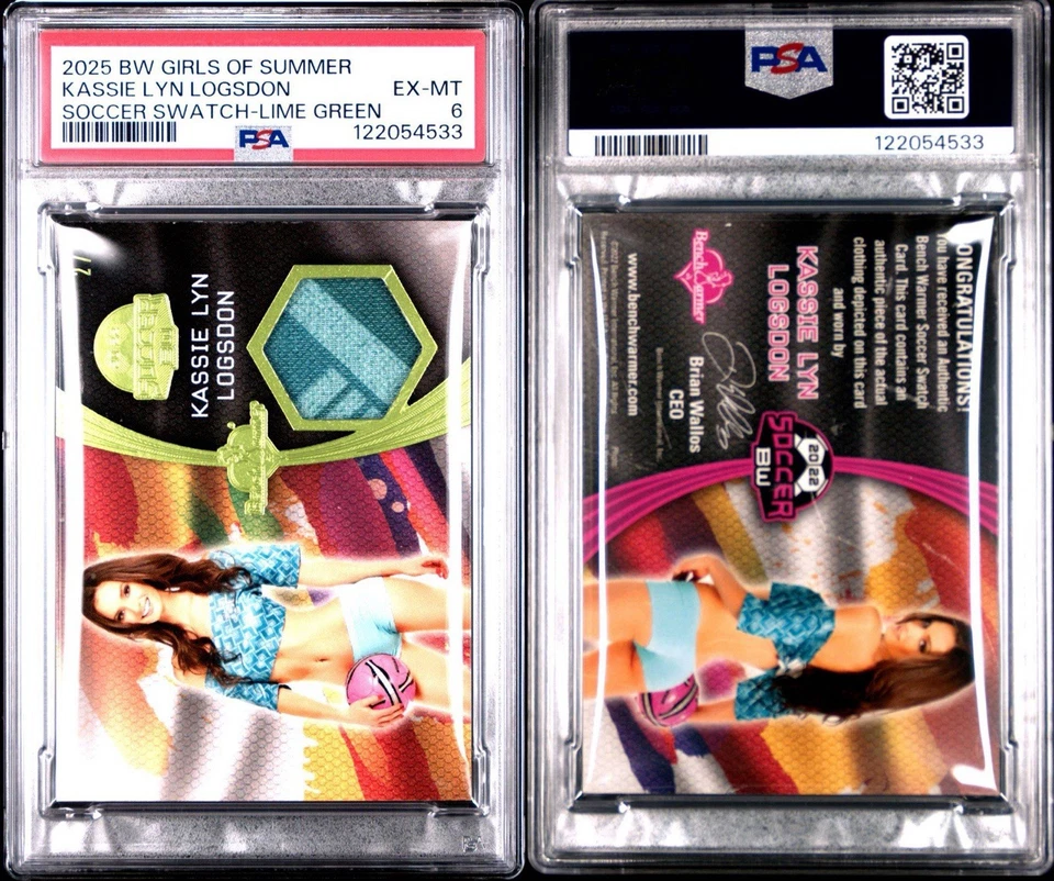 2025 Bench Warmer Girls of Summer Kassie Lyn Logsdon Soccer Swatch Lime /3 PSA 6 - Image 3 of 3