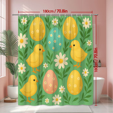 Cute Easter Shower Curtain with Chicks and Eggs, Floral Design