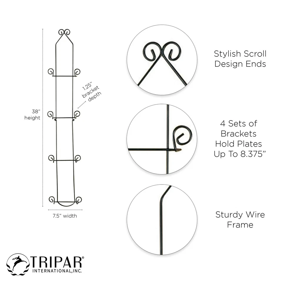 Vertical Wall Plate Rack, Black Display (4 Tiers) - Lightweight & Durable - C... - Image 3 of 4