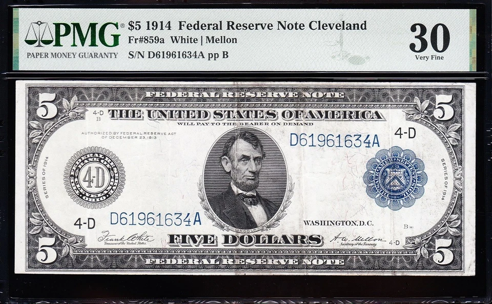 AWESOME Crisp Choice VF++ 1914 $5 CLEVELAND FRN Note! PMG 30! FREE SHIP! 61634A - Image 2 of 3
