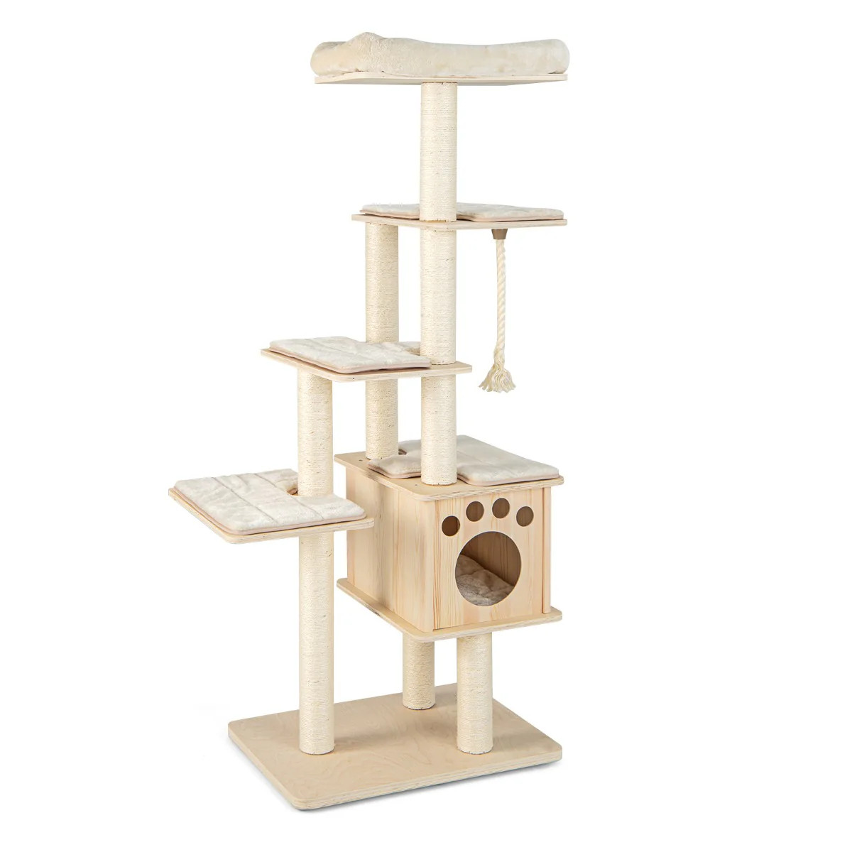 Arbre à chat en bois noble 170 cm avec plateformes d'observation et sisal épais