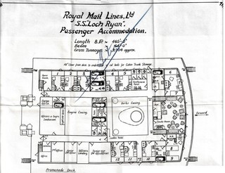 Original Royal Mail Line S.S. LOCH RYAN Passenger Accommodation Plan