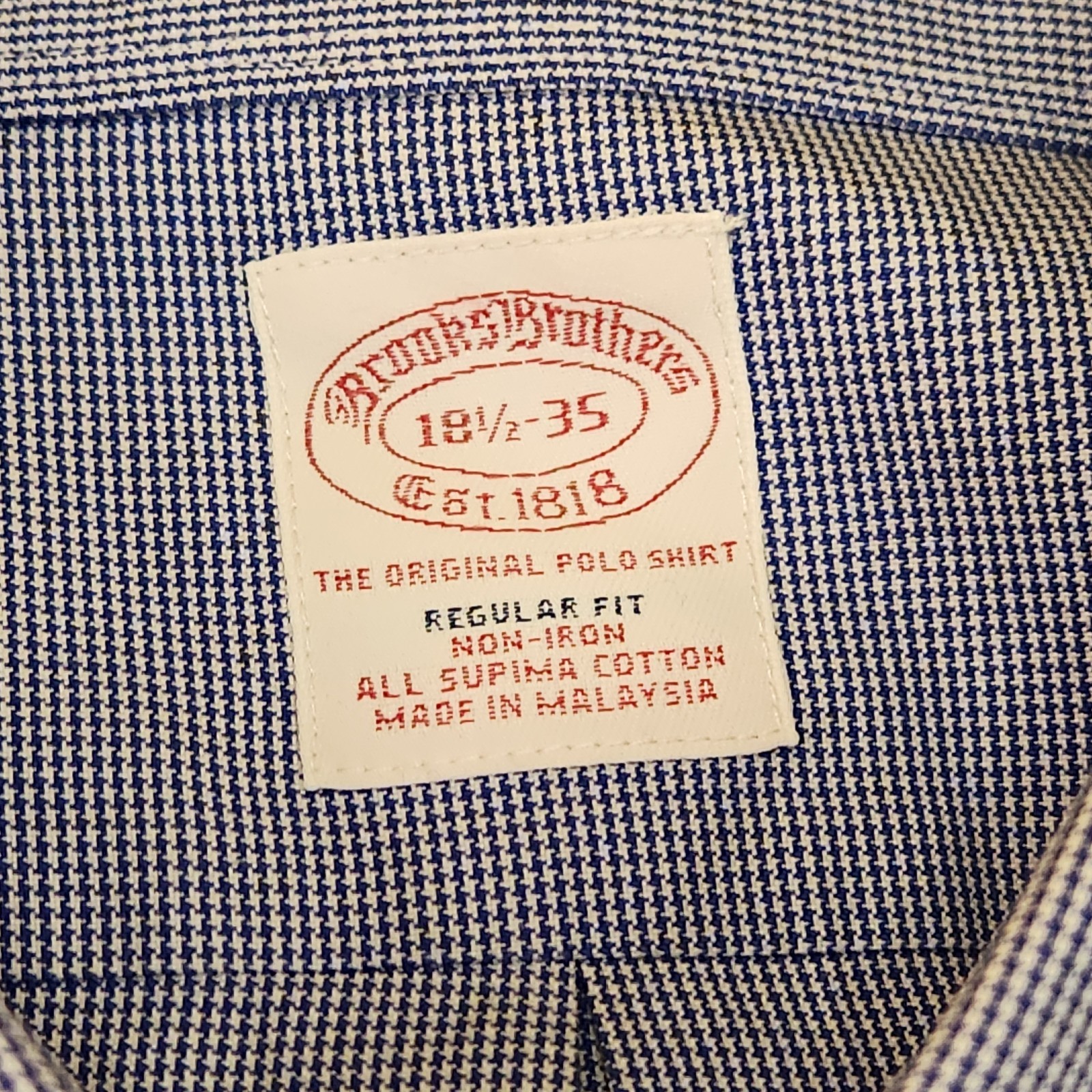Brooks Brothers Blue Pinpoint Oxford Dress Shirt Men's 18.5-35 Micro Basketweave thumbnail 2