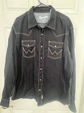 Wrangler Retro Premium Western Shirt, Long Sleeve Snap Up Collared Shirt XXL 2XL
