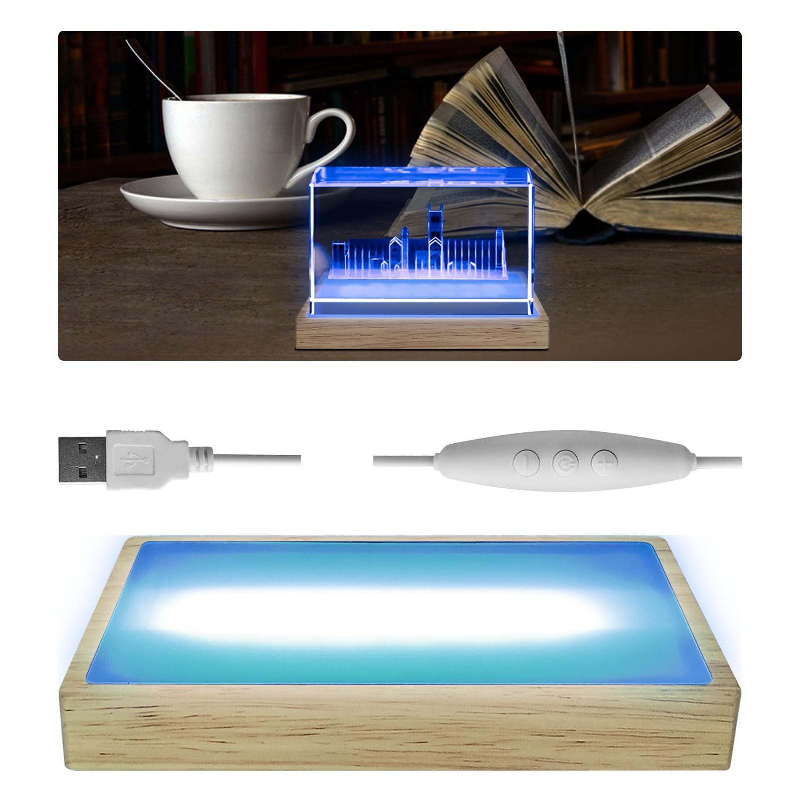 Base lumineuse intensité variable cristal verre d'art support LED