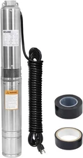 WASSERMANN 4" Deep Well Submersible Pump with 10FT Cable, 1HP, 230V/60HZ, 33GPM