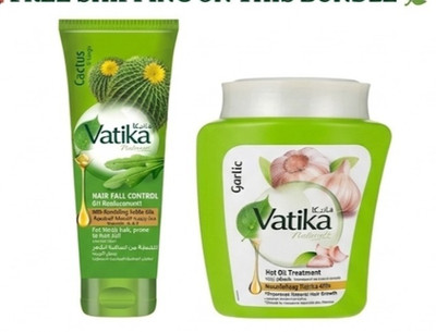 Vatika Garlic & Cactus Hair Fall Control Kit: Mask 500g + Oil Replacement 200ml