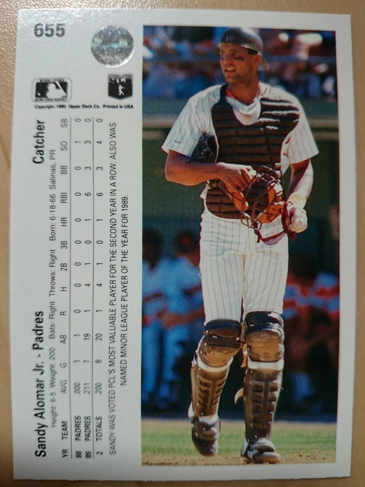 Sandy Alomar Jr. 1990 Upper Deck #655 MLB San Diego Padres casi nuevo... - Imagen 2 de 2