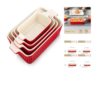 MALACASA Auflaufform Set 4-teilig Keramik Rot Lasagne