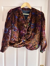 Vintage Floral Velvet Cropped Jacket, Orange Purple Whimsigoth Evening Size 12