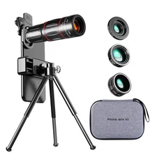 28X Cell Phone Camera Wide Angle Telescope Zoom Macro Fish Eye Lens Clip Tripod