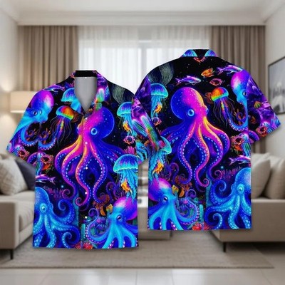 Octopus Jellyfish Hawaiian Shirt Psychedelic Aloha Shirt