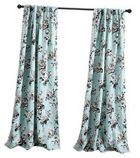 , Blue and Gray Tania Curtains  Floral 52"W x 95"L Pack of 2 Blue  Gray