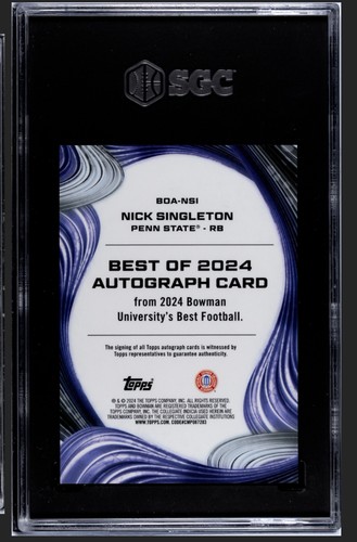 Nick Singleton 2024 Bowman U Best RC Auto SGC 10 GEM MINT Penn State - Picture 2 of 2