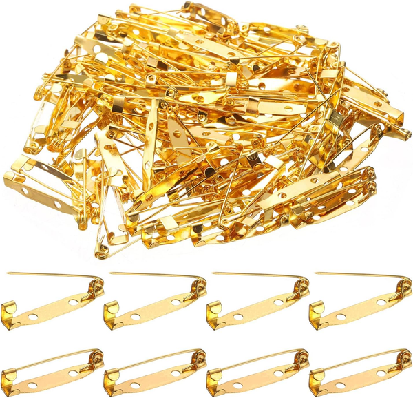 120 Stk. Sicherheitsnadel 30Mm Gold Broschenverschluss Pins RüCkenverriegelung P-image