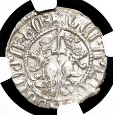 CRUSADERS, Cilician Armenia. Levon I. 1198-1219. Silver Tram. NGC AU Details