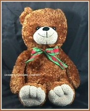 Brown Teddy Bear w Green Red Bow Plush Lovey Soft Stuffed Animal 12 In Lovey