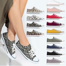 Women Low Top Trainers Sneakers Classic Canvas Lace Up Pumps Flat Shoe Sizes 3-8