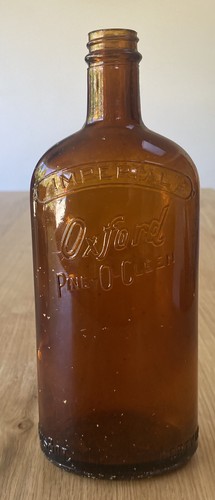 Mid Century Imperial Pint Pine-O-Clean Amber Glass Embossed Bottle Rustic Decor