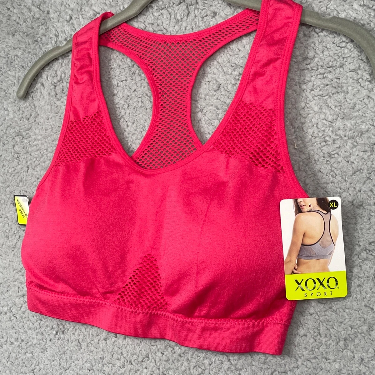 XOXO Women’s Activewear Sports Bra Pink Crossback Mesh Stretch Pullover XL  NWT