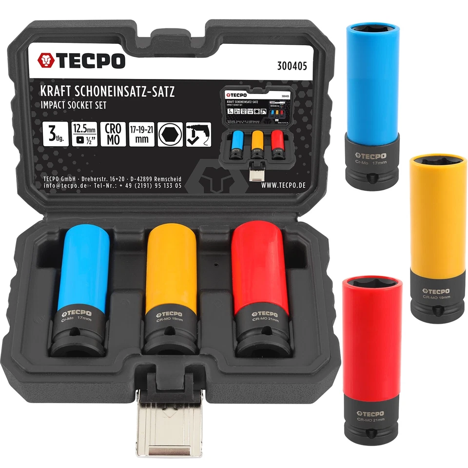 3x TECPO KRAFT-SCHONEINSÄTZE 1/2" STECKSCHLÜSSEL-SATZ + MAGNET HALTER HEBEBÜHNE - Bild 4 von 4