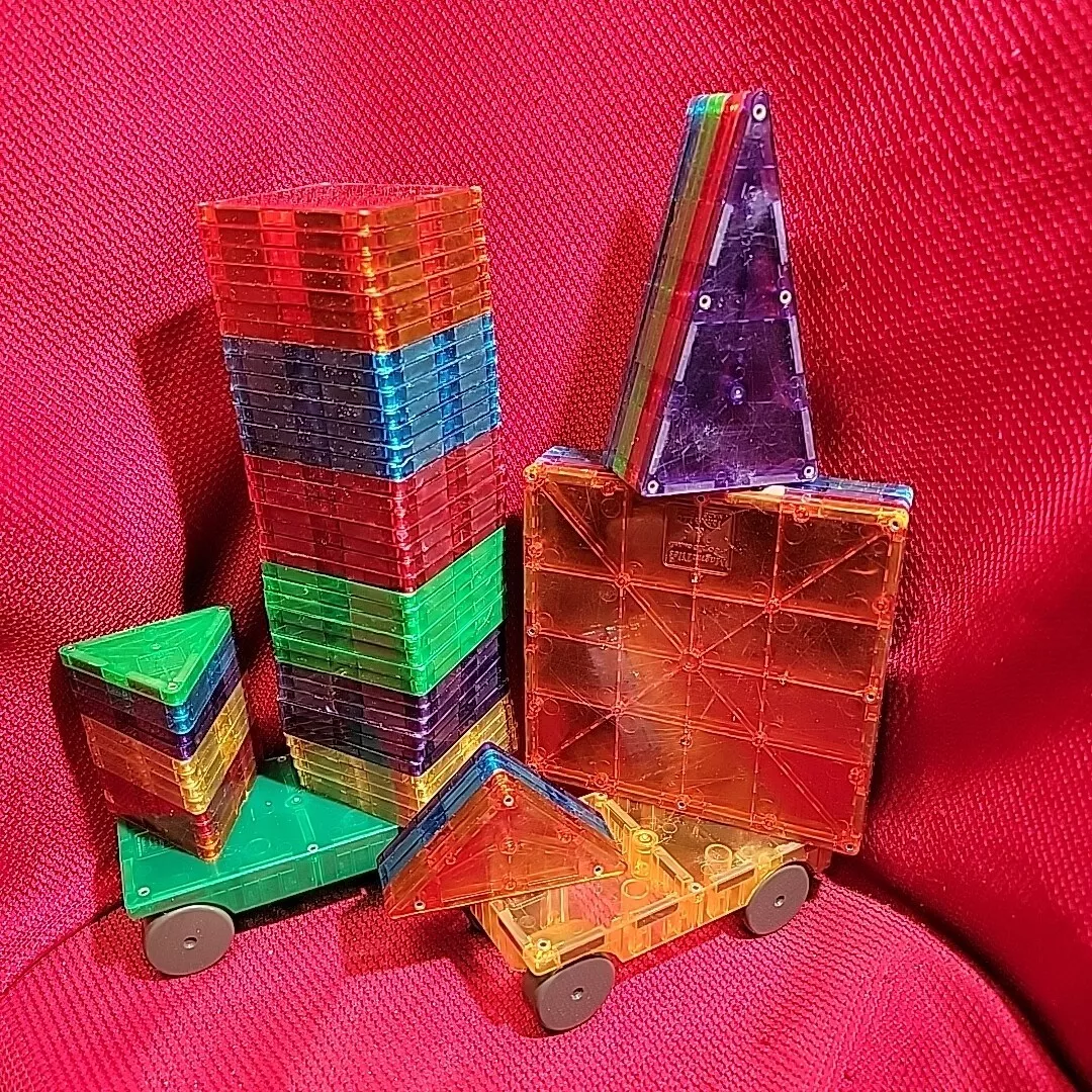 LOT of 71 MAGNA TILES Triangle BIG Car Square variety STEM toy puzzle Valtech