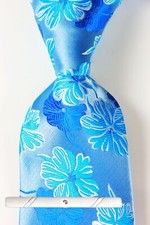 New Classic Floral Blue White JACQUARD WOVEN 100 Silk Men's Necktie Tie