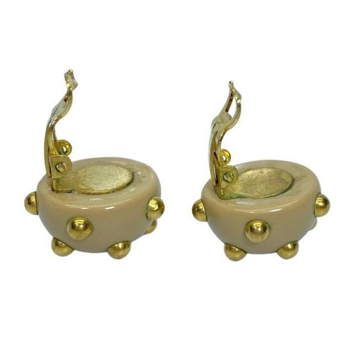 CHANEL CC Logo Clip On Earrings Coco Mark Studs Round beige Gold Accessory - Picture 5 of 24