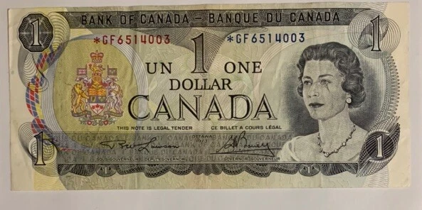 1973 Canada One Dollar Replacement￼￼ Note Queen Elizabeth￼￼ *GF6514003 Vintage￼ - Image 3 of 4