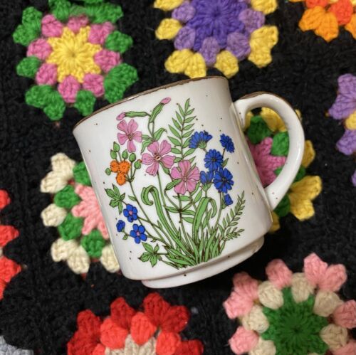 Vintage Wellington Speckled Stoneware Mug Wildflowers - Japan - Picture 1 of 3