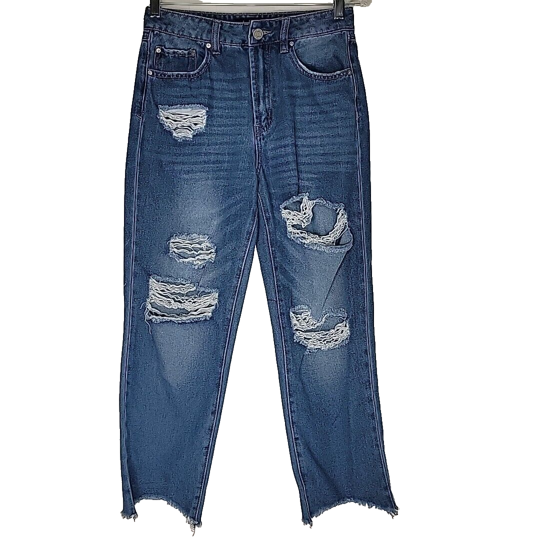 Indigo Rein Ripped Crop Jeans Size Destressed Medium Wash Blue