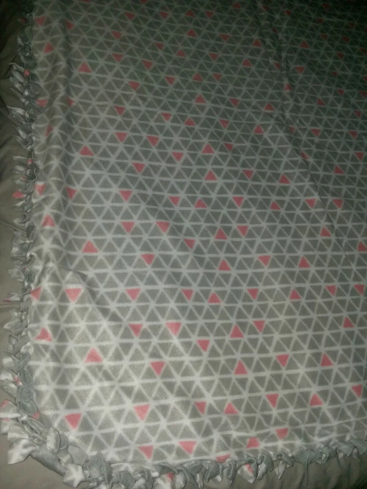 Pink Gray White Geometric Fleece Handmade Soft Tie Blanket Large Throw 52"X59"  - Image 2 of 4