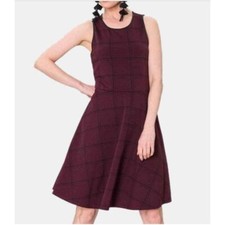 New Leota Maroon Black Plaid Sleeveless Fit & Flare Ava Dress Women's Size 4L