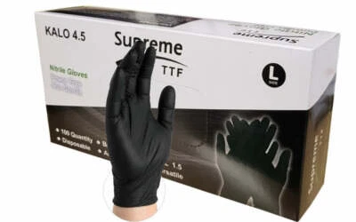 SUPREME BLACK NITRILE DISPOSABLE GLOVES POWDER FREE LATEX FREE NON STERILE - 100 PER BOX