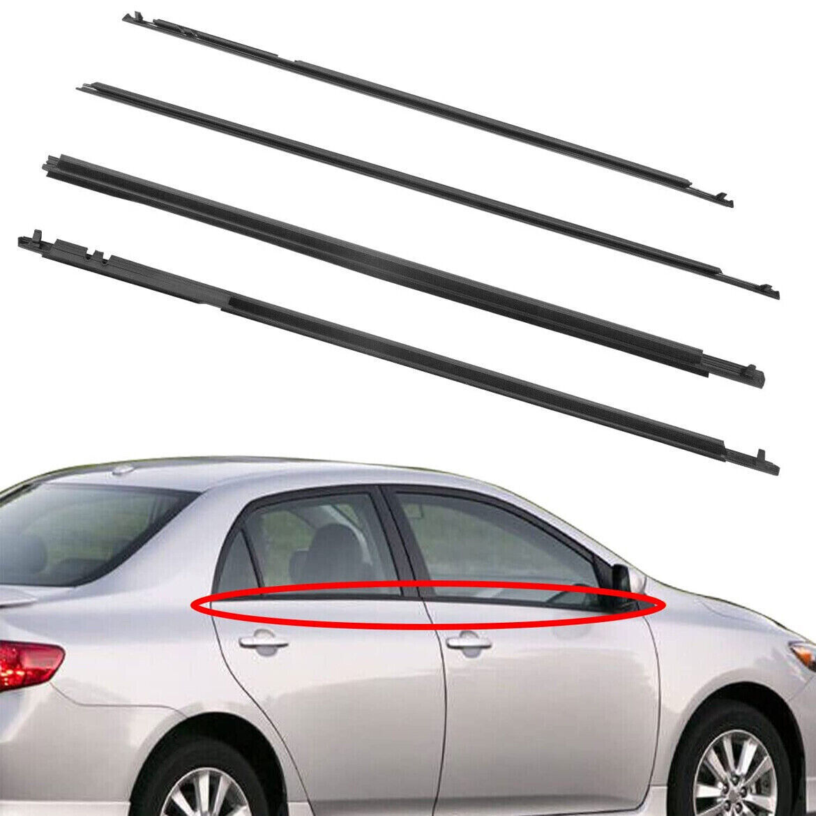 4Pcs Weatherstrip Seal Trim for Toyota Corolla 2009-2012 Door Window Moulding