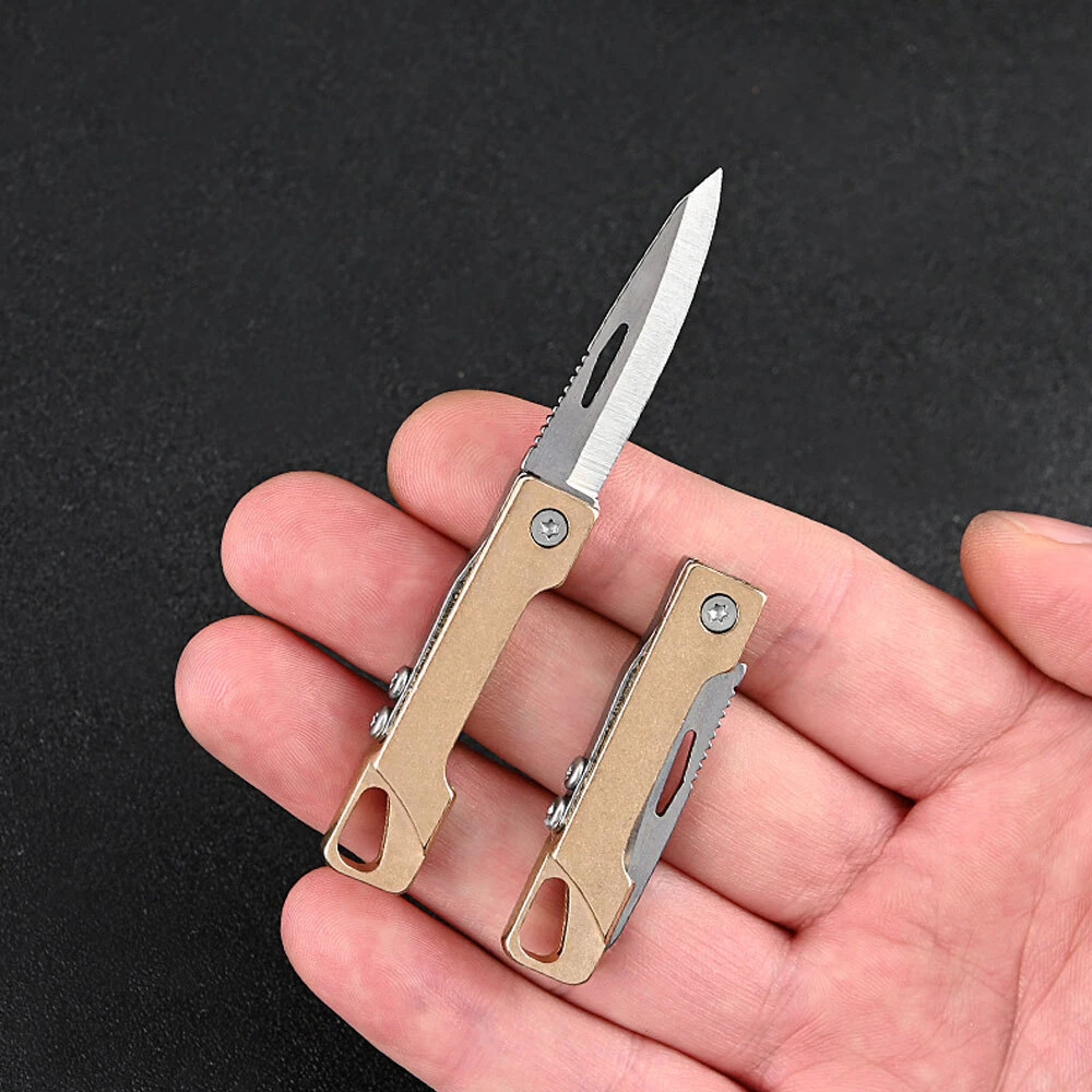 Mini Folding Knife Key Chain Unboxing Knife Brass Foldable Knife  Accessories