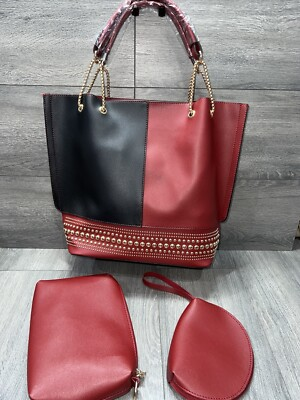 #ad #ad Women Fashion Tote Bags Rivet Shoulder Bag Top Handle Satchel Purse Set 3pcs
