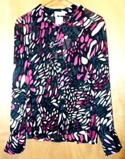 FDJ French Dressing Womens Blouse Black Gray Pink Size 6 Semi Sheer NWT