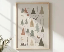 Woodland Animals Wall Art Forest Trees Printable Poster