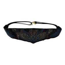 Vintage 80s Gianni Bernini Beaded Elastic Belt Blue Burgundy Art Deco Boho 29-34