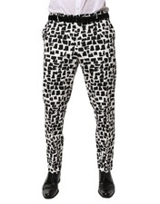 Dolce & Gabbana Black White Abstract Print Cotton Blend Men's Pants