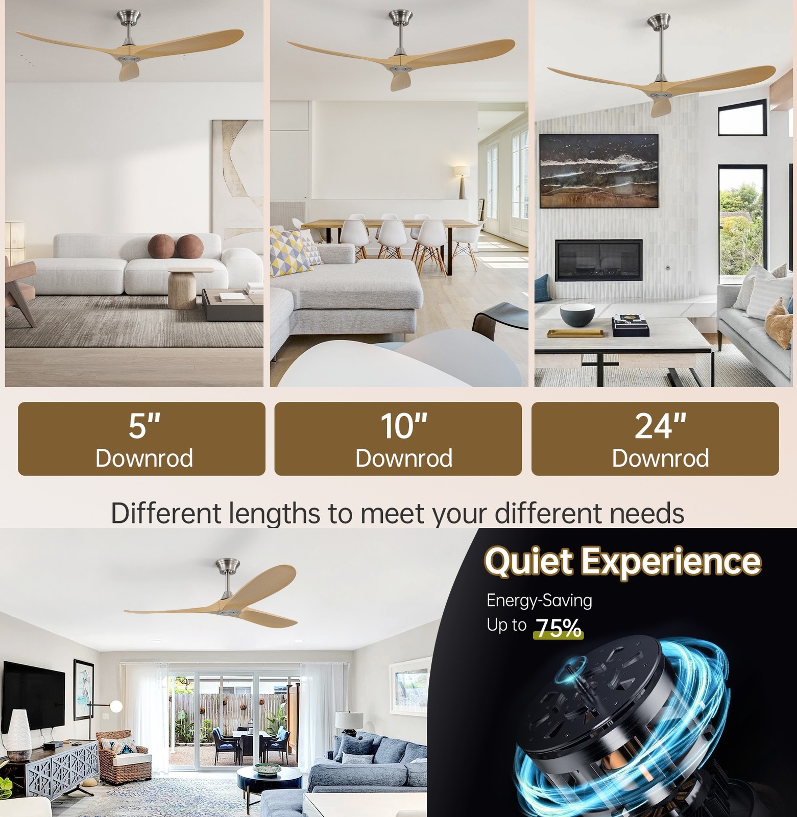 60 Inch Brush Nickel Ceiling Fan With Remote & Smart APP Control & Reversible DC