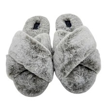 Rachel Roy fluffy Faux Fur Crossover Slippers Women's Gray M 7-8