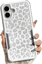 Burmcey iPhone 16 Plus White Cheetah Light Gray Leopard Pattern, Heavy Duty NEW