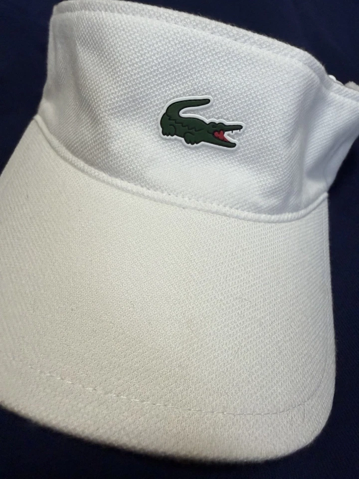 Lacoste Sport Blanco Tenis Golf Visera Ajustable Unisex Sombrero Clásico Cocodrilo Foto 2 de 4