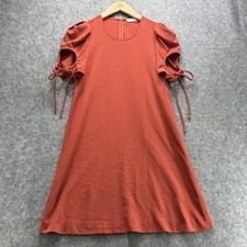 See By Chloe Dress Womens 34 Orange Puff Sleeve Bow A Line Shift Knee Length